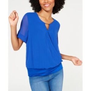 Thalia Sodi Royal Blue Short Sleeve Keyhole Top - NWT - Size Large!
